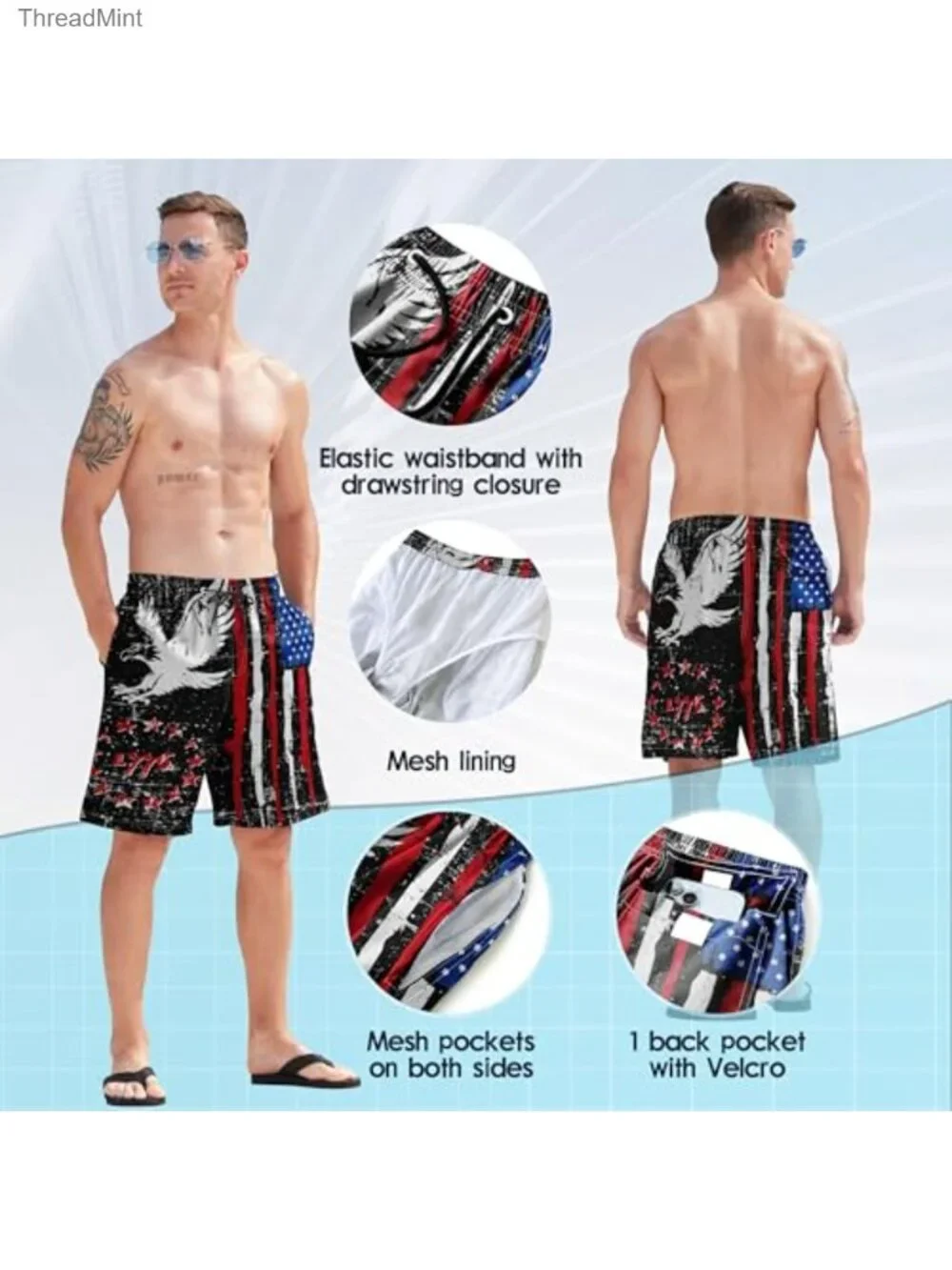 Men's Quick Dry Board Shorts with Mesh Lining, UPF 50+ Swim Trunks with Pockets